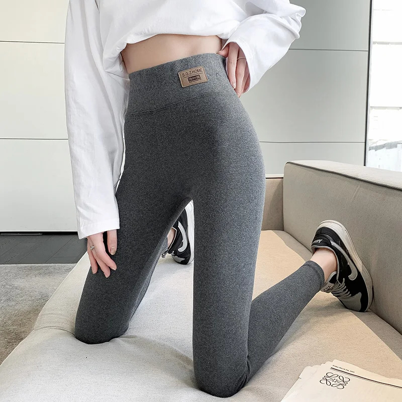 Grey cotton underwear womens high waisted tight printed ultra-thin outer pants plus size autumn soft pants 241206