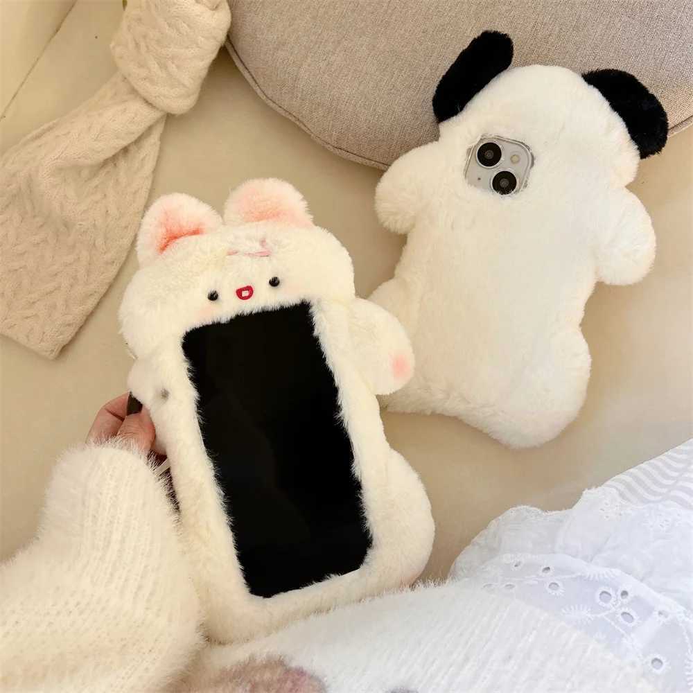 New Arrival Cute fluffy rabbit dog phone case suitable for iPhone 15 14 12 Pro Max 15 Pro 11 Warm and soft cartoon cover girl cute phone case Z241209