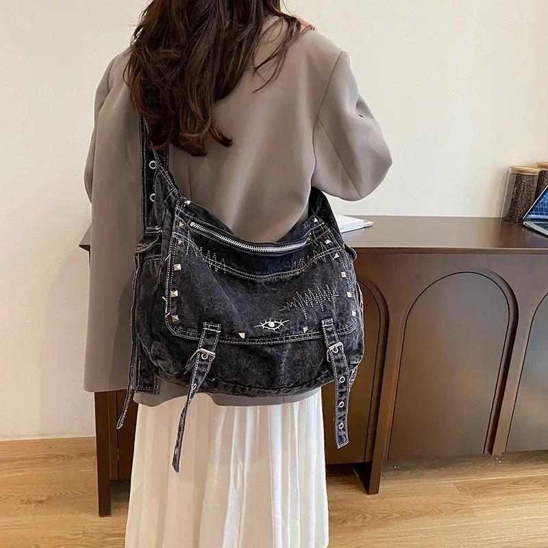Drawstring Autumn Y2k Denimn Shoulder Bags Vintage Crossbody For Women Large Capacity Female Tote zhanyishengli