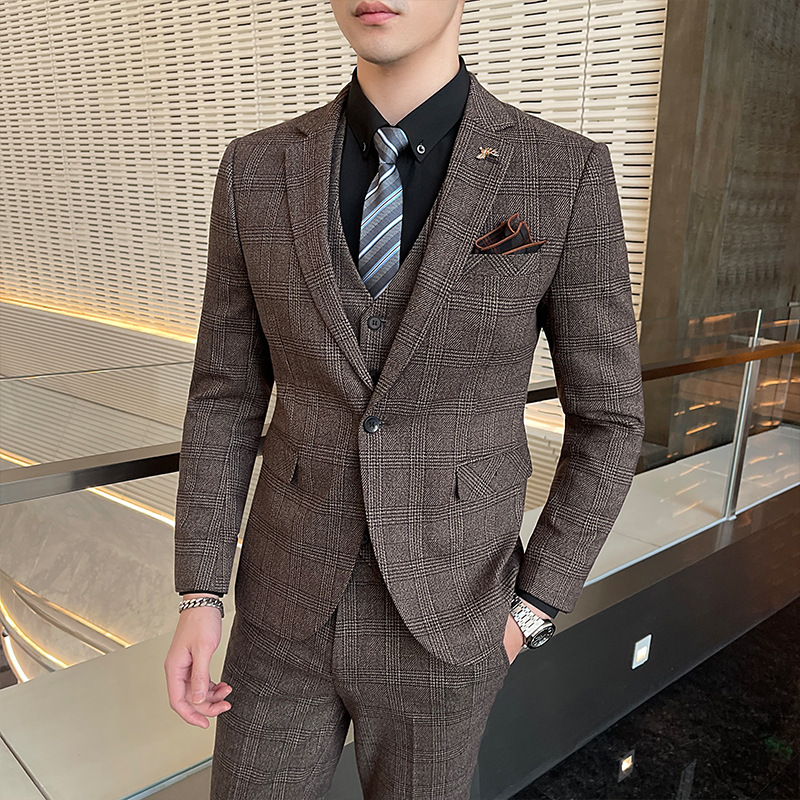 F175 Plaid suit men's suit casual trend slim Korean style men's wedding small suit jacket dress groom wedding