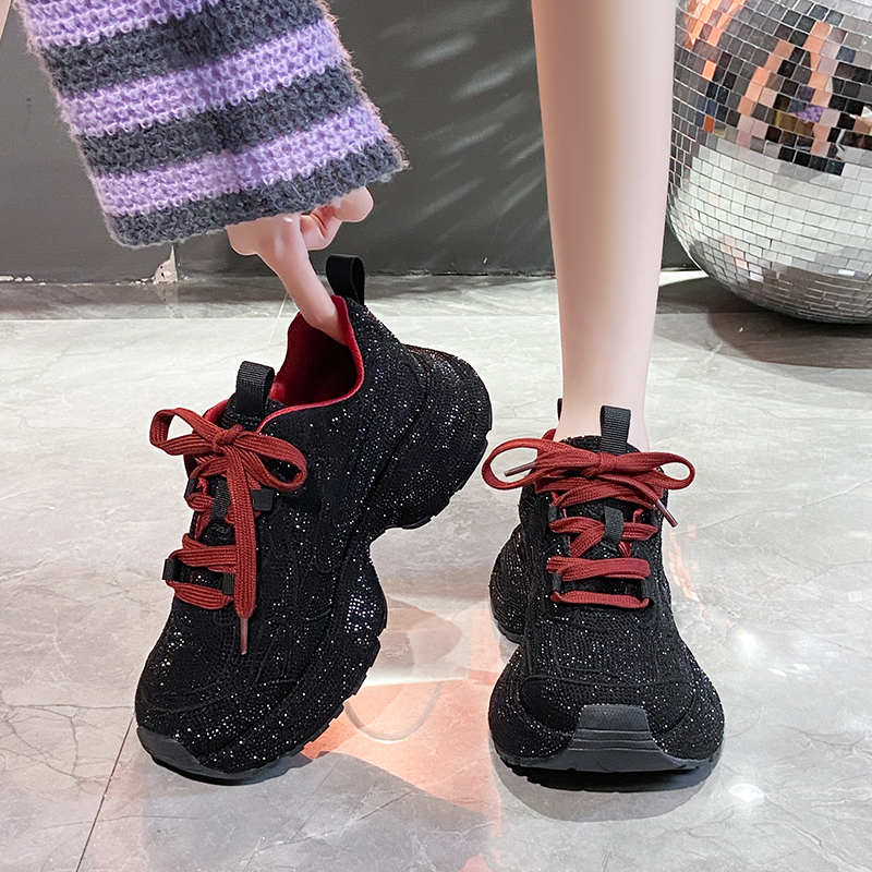 Luxury Full Diamond Thick soled Sports Shoes Designer Anti slip Running Shoes Women's Fashion Leopard Pattern Tennis Casual Shoes High quality Ou