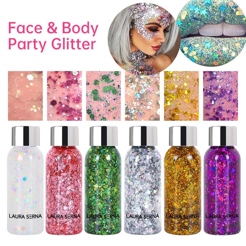 Festival Body Glitter Gel Face Eye Glitter Eyeshadow Holographic Cosmetic Laser Powder Chunky Nails Hair Glitter Bar Makeup 241209