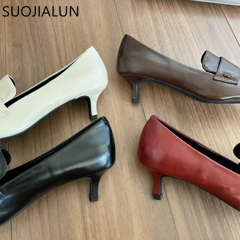SUOJIALUN Autumn Women Pumps Shoes Fashion Pointed Toe Slip On Ladies Elegant Single Shoes Thin Low Heel Dress Pumps Shoes 241209