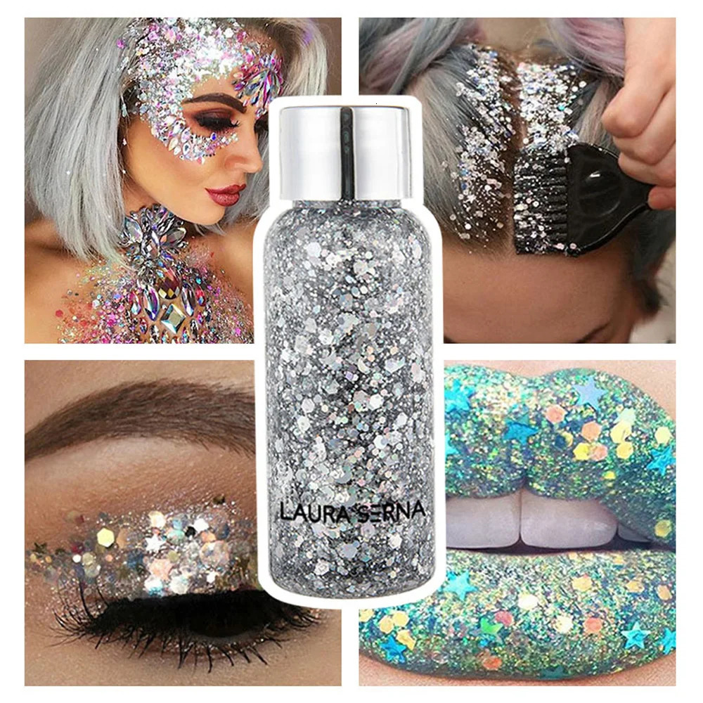 Festival Body Glitter Gel Face Eye Glitter Eyeshadow Holographic Cosmetic Laser Powder Chunky Nails Hair Glitter Bar Makeup 241209