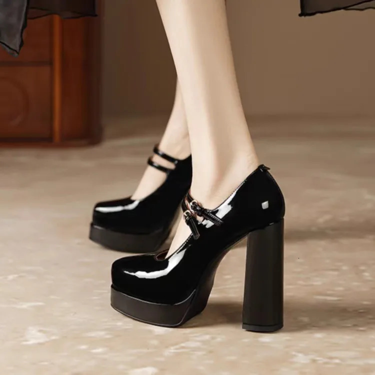 Mary Jane Pumps for Women Girls Fashion Chunky Heel Wedding Dress Shoes Classic Double Buckle Platform High Heels 241209