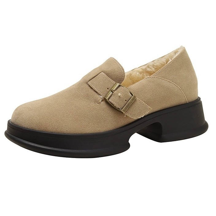 Women Casual Shoes:2025 Spring New Design Simple Leisure Style Thick Sole Retro Loafers Shoes,Khaki/Brown,fashion