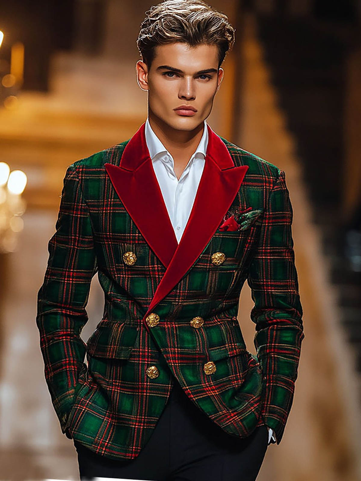 Unique Men's Coat Tailored Christmas Blazers Peaked Lapel Groom Houndstooth Double Breasted Special Design Prom Custom Made Only One Piece Jacket
