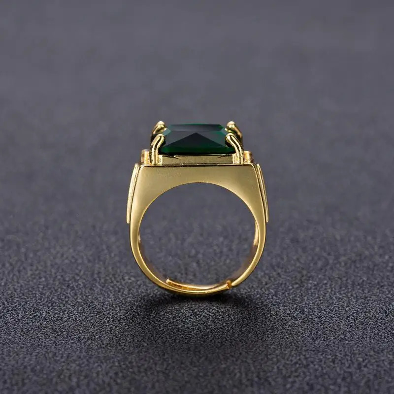 HOYON Emerald Rings Mens Jewelry Retro Style Square Ethnic Rings 14k Gold Color Open Green Diamond Ring for Gift box 241209