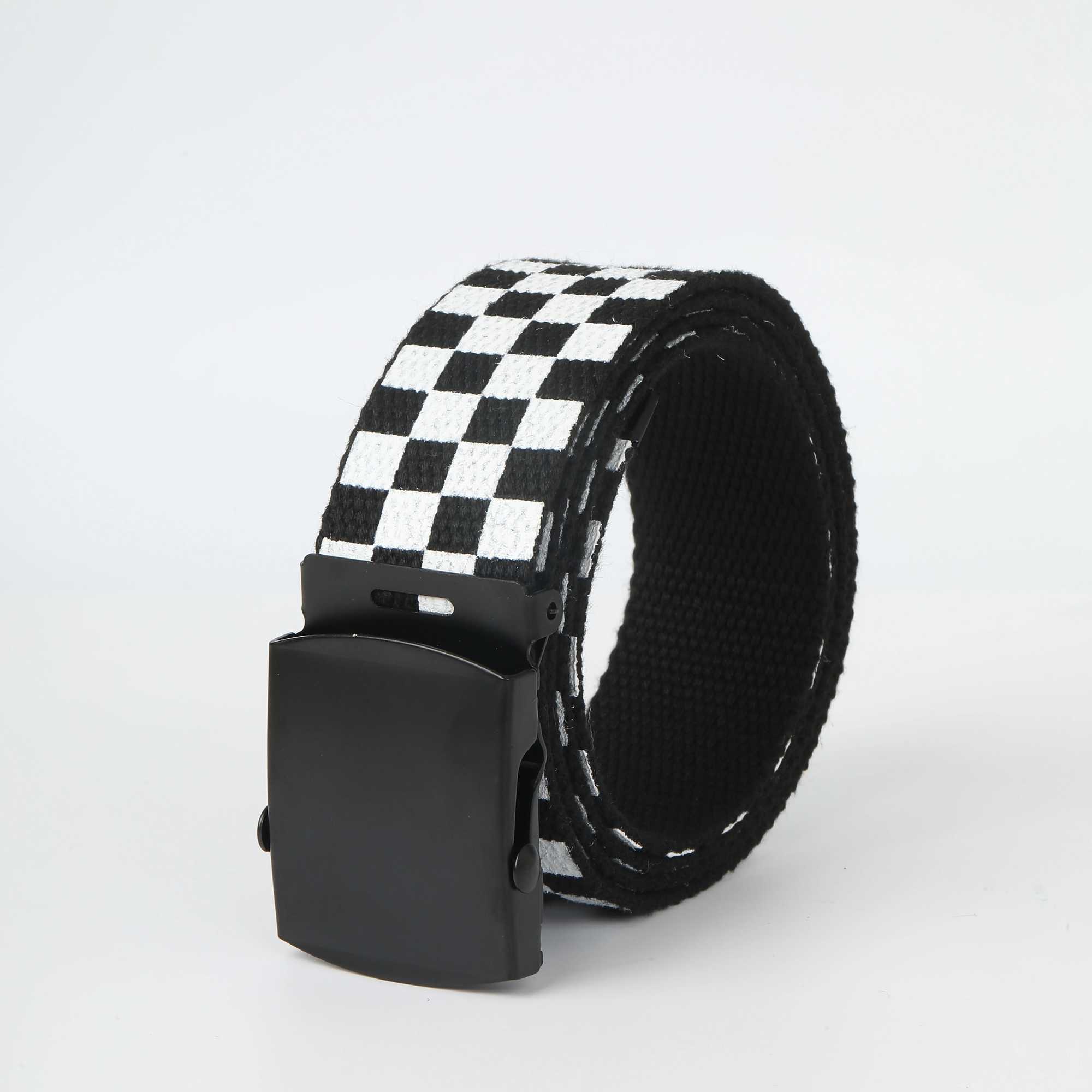 3.8cm fashionable canvas mens belt alloy authentic buckle black and white checkered nylon belt youth trend belt X241209