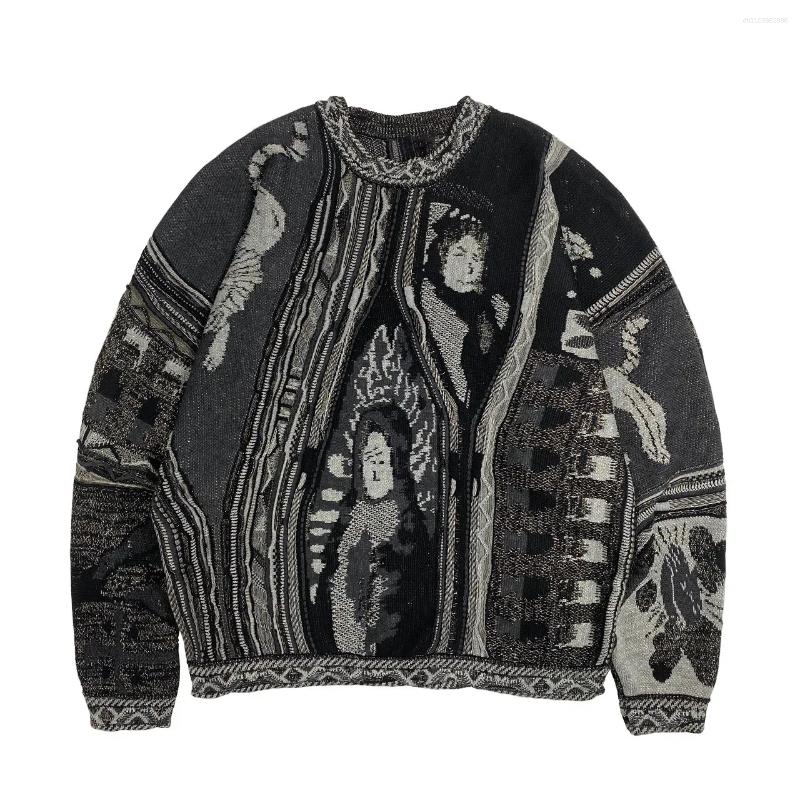 Men's Jackets ABOORUN National Characters Jacquard Sweaters Japanese O Neck Pullover Knitwear For Male