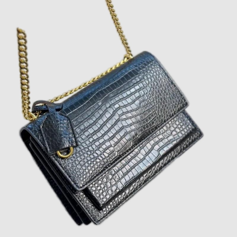 Sunset crossbody bags designer women crocodile leather shoulder bag high quality flap solid color letter plated gold handbag purse xb182 C4