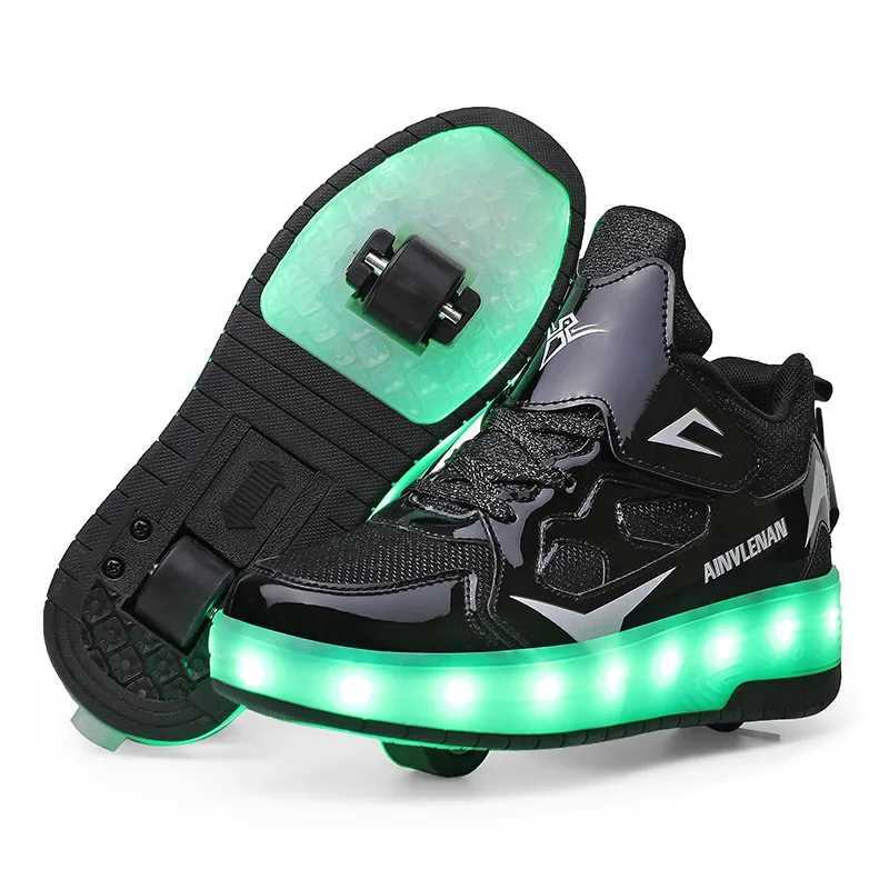 Boys and girls roller shoes LED lights USB charging childrens skateboarding casual skateboarding shoes sports shoes childrens sports shoes X241209