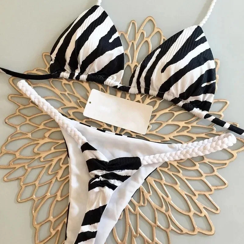 Womens Bikini Unprinted Swimsuit Fashion G-string Beach Holiday 241204