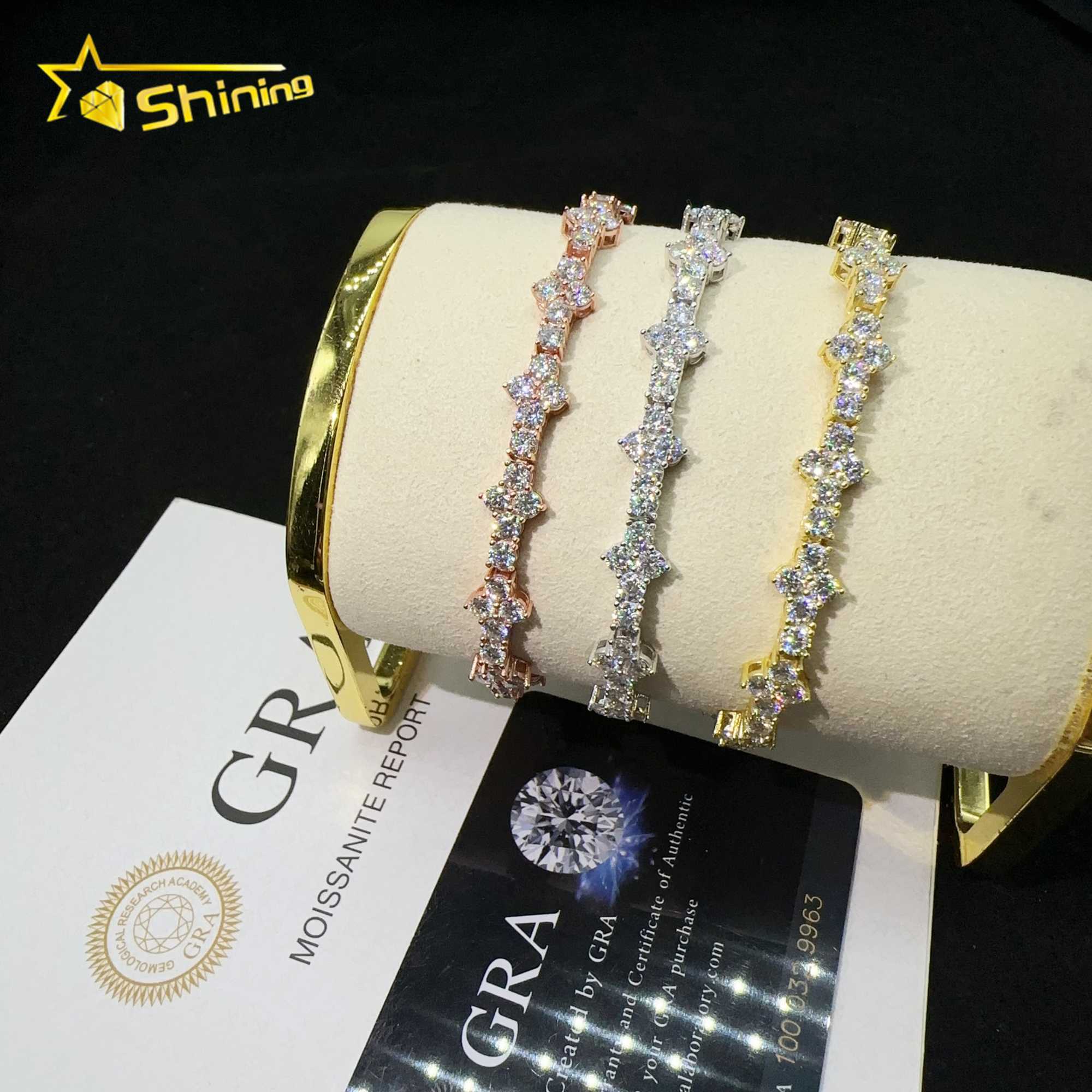 RTS 3mm cross bracelet silver 925 vvs moissanite hip hop iced out lab diamond fine jewelry tennis chain bracelet