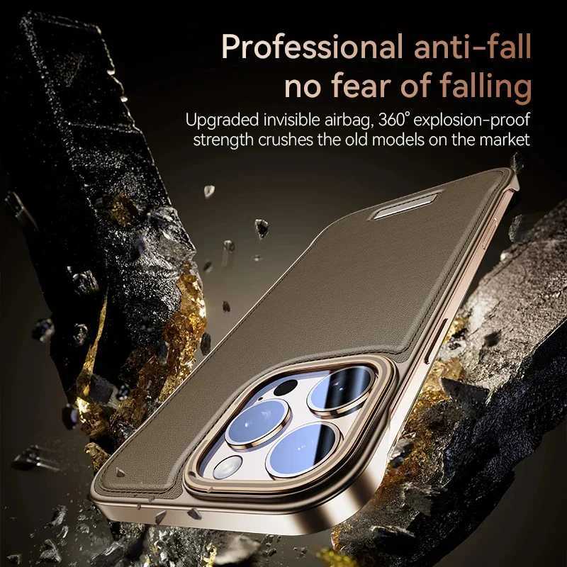 Luxury PC leather ultra-thin frameless phone case suitable for iPhone 12 13 14 15 16 Pro Max metal lens protection suitable for iPhone 16 15 Pro cover
