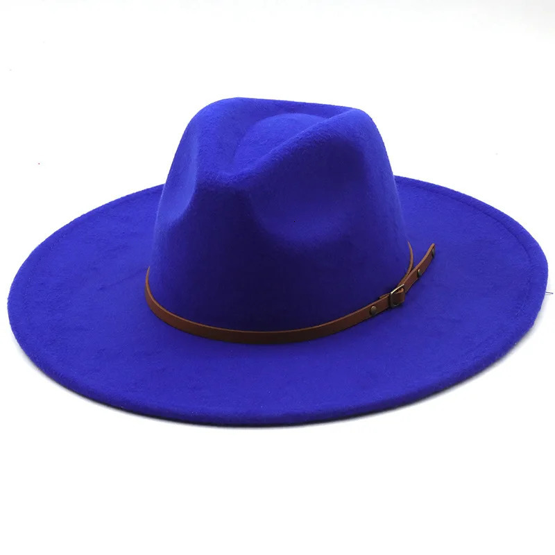 9.5cm wide Brim Fedora hat brown waistband autumn winter womens party top hat mens jazz retro denim felt hat Panama sun hat 241205