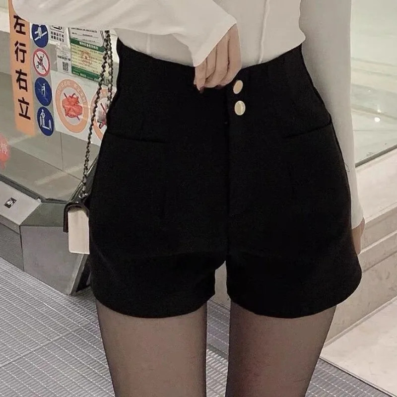Plus Velvet Thick Shorts Womens Korean Style Full Match Sexy Kpop High Waist Autumn Club Streetwear Fashion Solid Button 241206