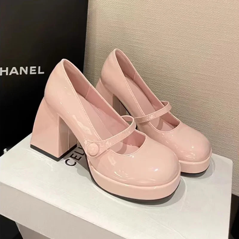 High Heels Mary Janes Shoes Women Silver Party Lolita Shoes Fashion Dress Chunky Female Elegant Zapatos Pumps 241209