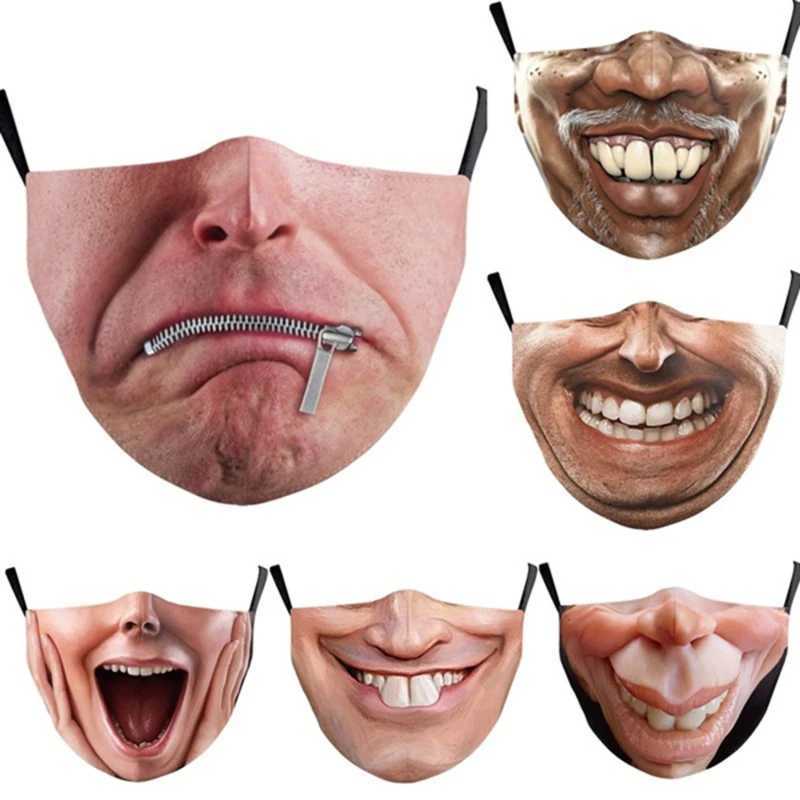 3pcsAdults Mouth Masks Comical Printed Cotton Blend Facial Expressions Fashion Face Shield Masque Facial Masks Halloween SupplyXJ241209