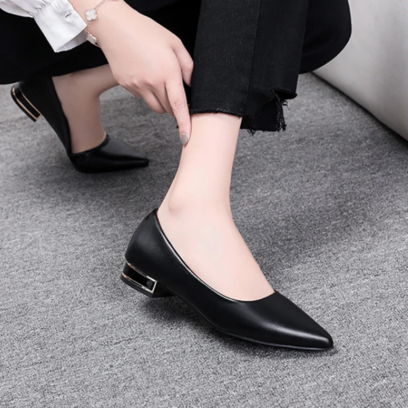 Womens Elegant Casual Office Red Black Shoes Ladies Thick Heel Woman Slip-on Pointed Toe Fashion Dress Party Pumps 241209