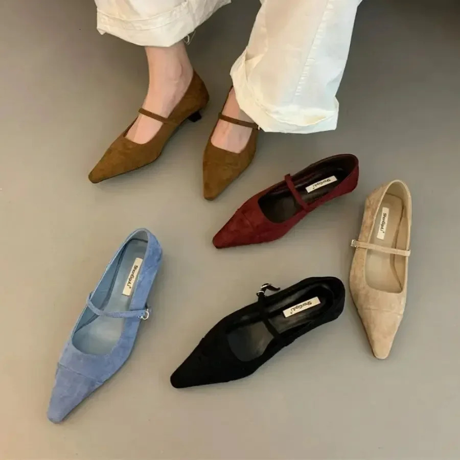 Autumn Women Pumps Pointed Toe Elegant Office Women Shoes Shallow Dress Shoes Suede Comfort Low Heel Mary Jane Shoes 241209