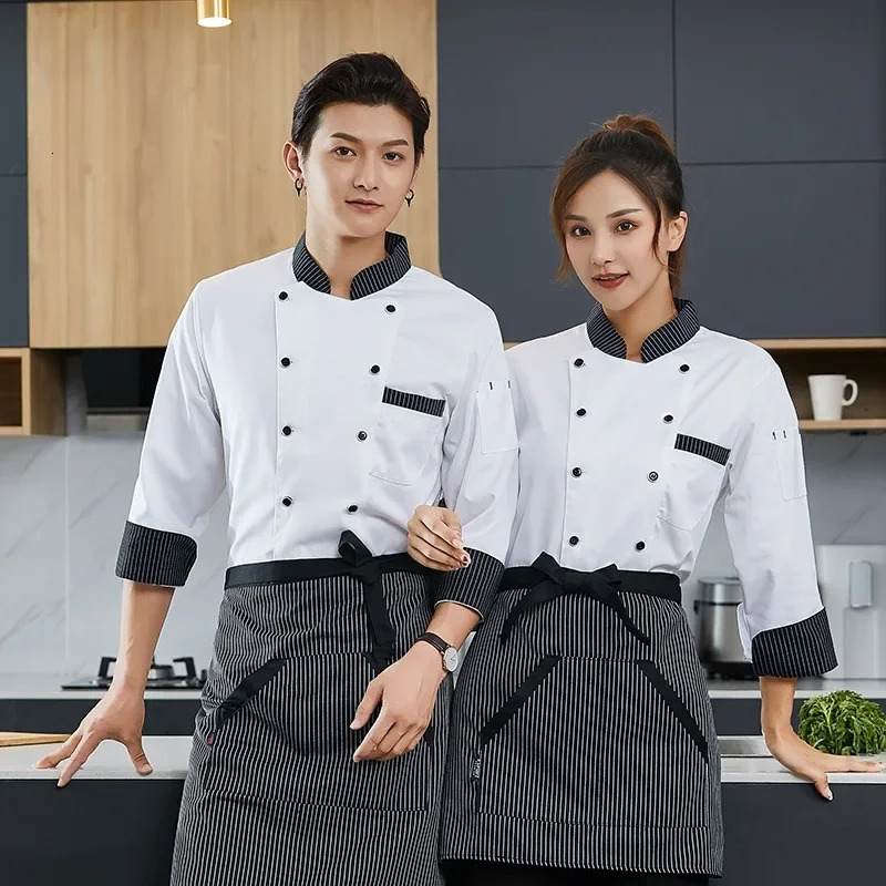 Chef overalls long-sleeved cake shop baker overalls el catering kitchen back cook male and female chef uniforms 241209