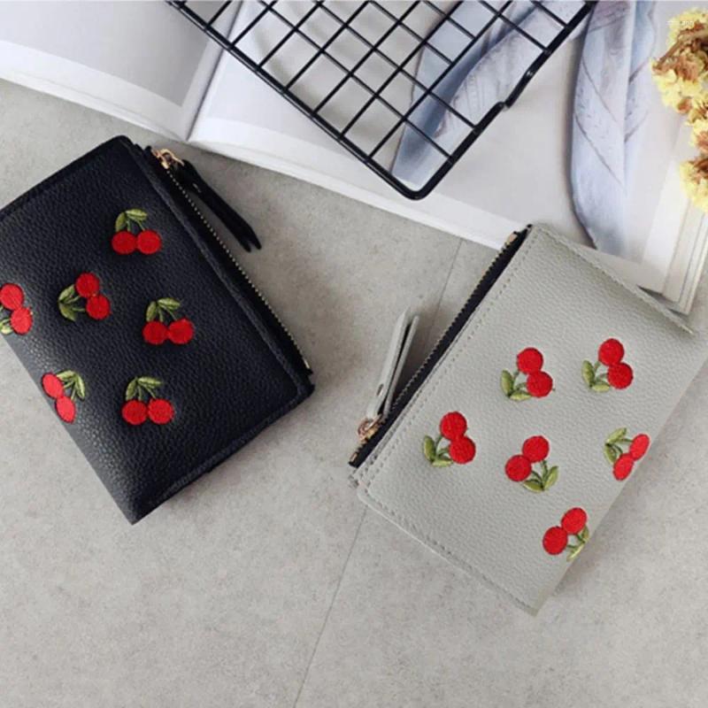 Free Shipping Wallets PU Leather Retro Cherry Korean Style Portable Short Clutch Bag Multifunctional Coin Purse Zipper Change Women Designer Bag Luxur