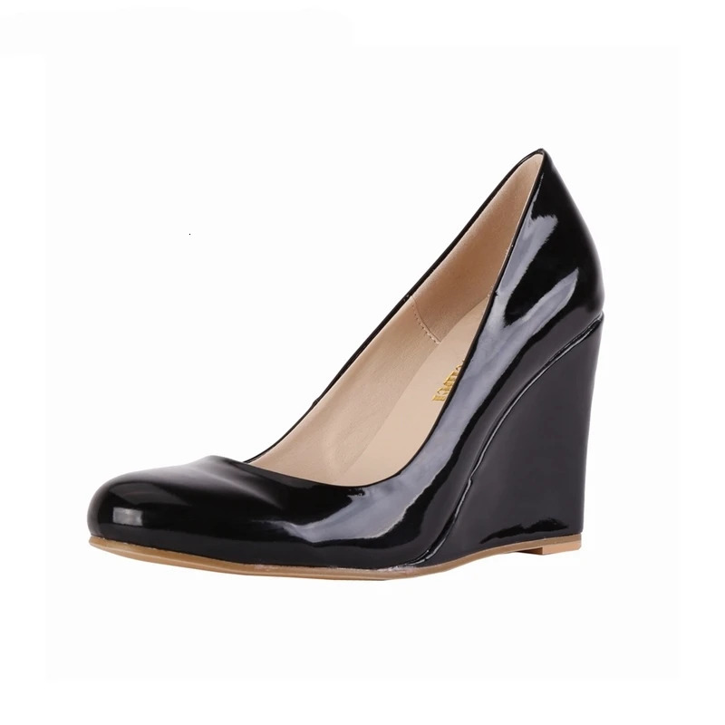 Summer Women Fashion Wedges High Heels Wedding Dress Wedge Patent Leather Pumps Office Ladys Round Toe Shoes Big Size F0030 241209