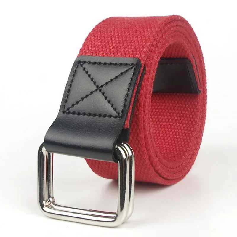 UNISEX white red black orange gray green casual canvas strap webbing double loop buckle jeans X241209