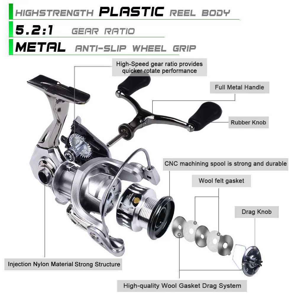 Spinning Fishing Reels ft/Right Interchangeab 5.2 1 Gear Ratio Spinning Reel 11LBs/13.2LBs Max Drag 7+1BB Bearings FishingXJ241209