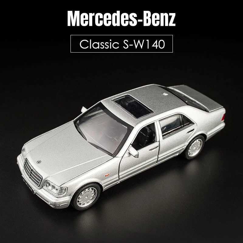 1/32 Mercedes Benz W140 Classic Toy Car Model Die Cast Alloy Miniature Sound and Light Pull Back 1 32 Childrens Series Gift X241209