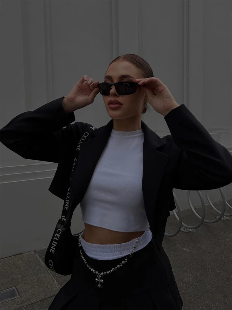 Taruxy Green Blazers For Women Cropped Coats Jacket Summer Casual Outfits Fashion Chic Jacket Womens Blazer Suits 241209