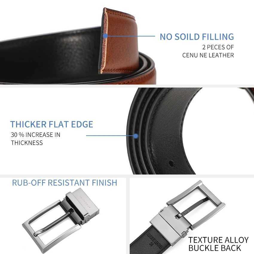 Rrsible mens genuine leather belt casual and formal style 1.3 inches X2412091