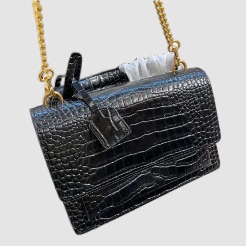 Sunset crossbody bags designer women crocodile leather shoulder bag high quality flap solid color letter plated gold handbag purse xb182 C4