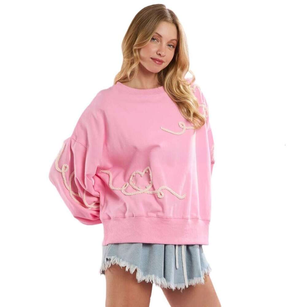 Autumn Winter European And American Clothing Valentine's Day Heart-Shaped Embroidery Pearl Decoration Top Sweet Hoodie Women's Fashion Quali