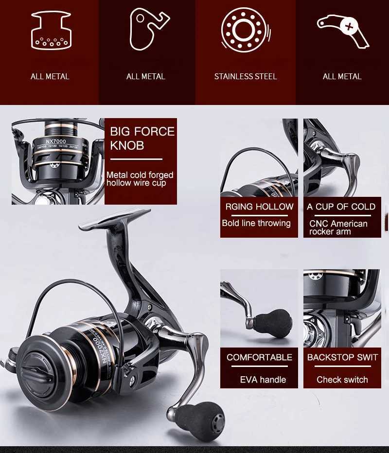 Fishing Reel NX 2000 3000 4000 5000 6000 7000 Super Strong Carp Fishing Feeder Spinning Reel Spinning Wheel Type Fishing WheelXJ241209