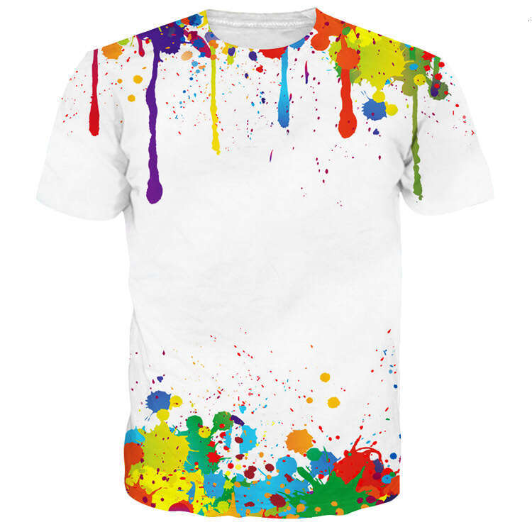 Summer 3D digital printing color coating short sleeved loose round neck casual men's T-shirt