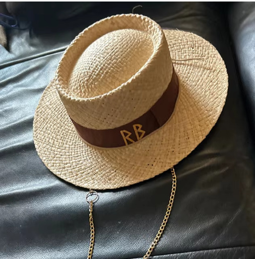 Chain Strap Straw Fedora Hat Embellished Beach Hats with Chain For Women Straw Woven Sun Hats Summer Holidaty Panama Hat