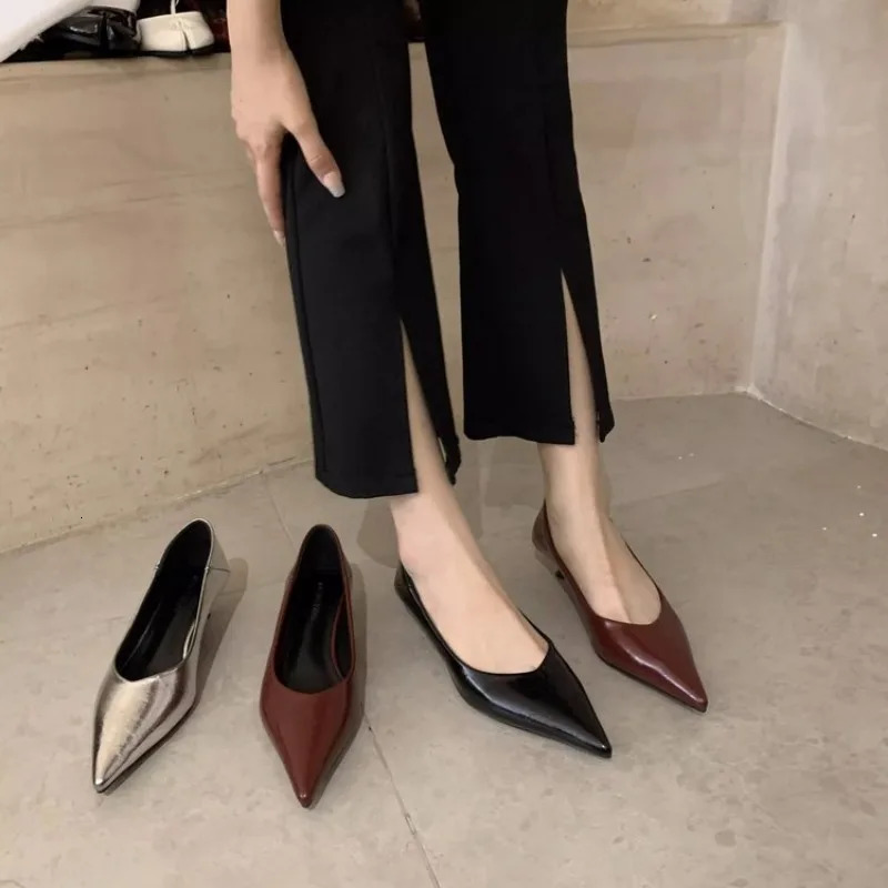 Womens Boat Shoes Pointed Toe Pumps Kitten Heel Dress Shoes Silver Office Work Shoes for Female Black Spring 241209