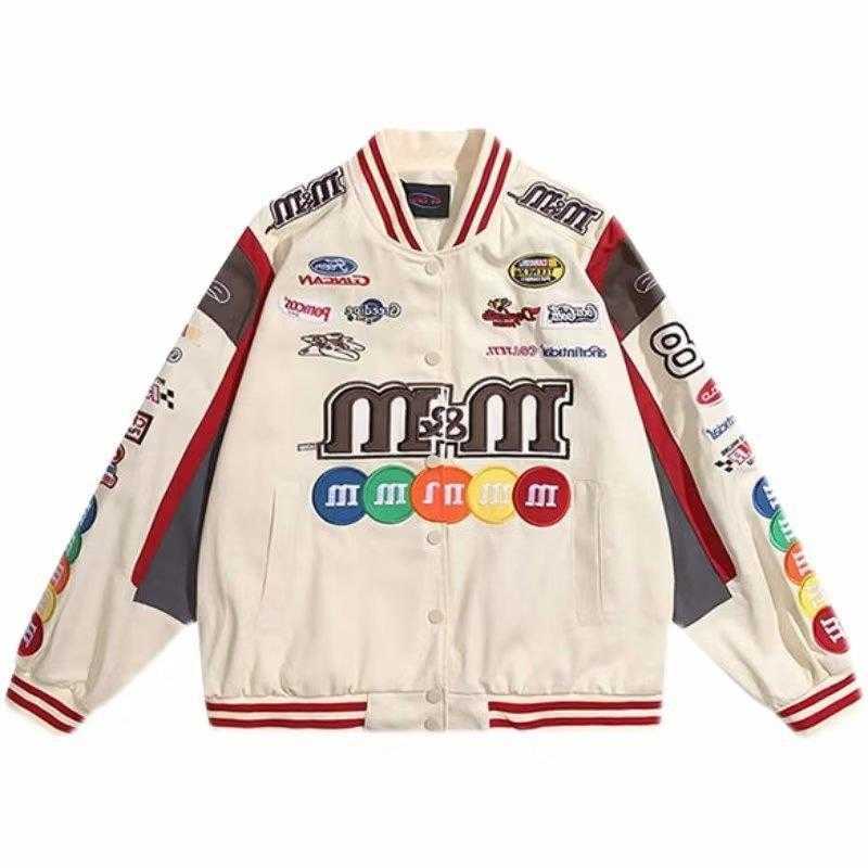 Men's Jackets Embroidered Patchwork Baseball Jacket Men's And Women's Hip Hop Loose Motorcycle Racing Jacket T241209