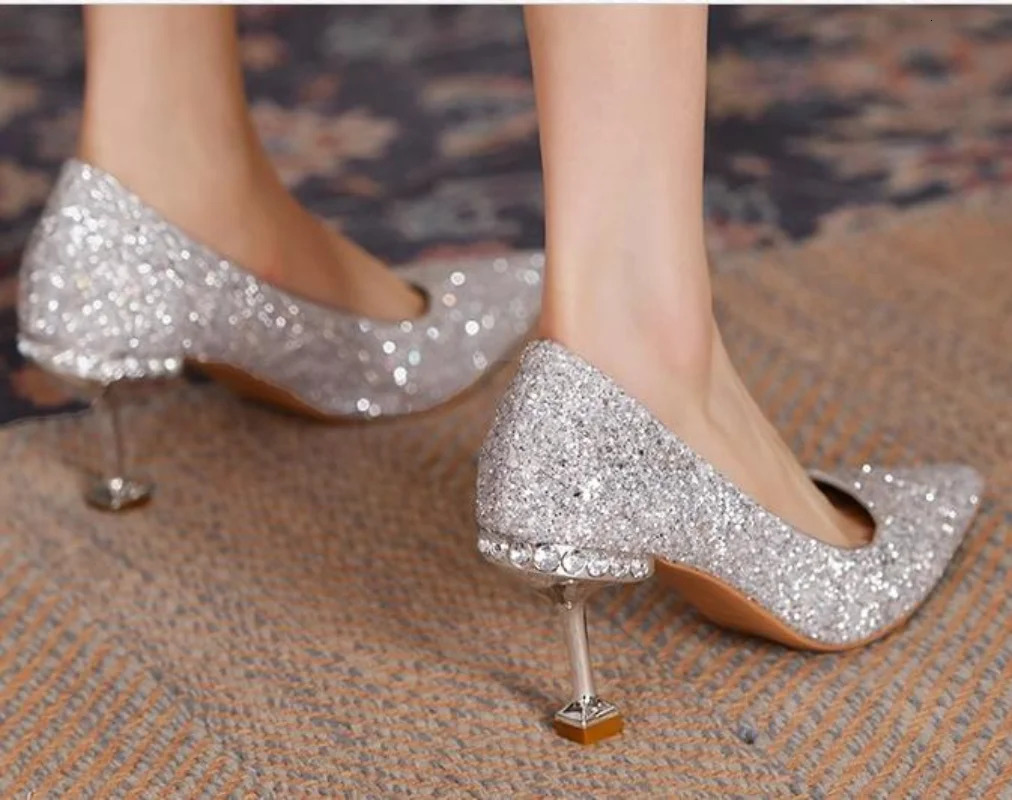 Women Fashion Rhinestone Pumps Shallow Mouth Women Fashion Office Work Wedding Party Shoes Low Thin Heel Womens Dress Shoes 241209