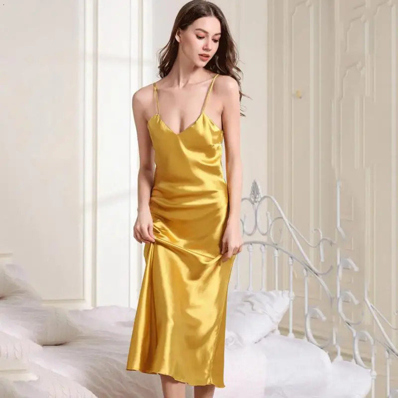 Sexy Long Sleep Dress Satin Rayon Sleepwear Suspender Nightgown Women Nightdress Lingerie Women Nightwear Kimono Bath Gown 241209