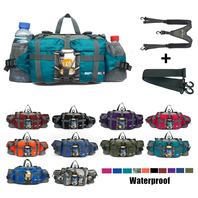 Outdoor Fanny Pack Hiking Fishing Waist Bag 2 Water Bottle Holder Lumbar Pack 800D Waterproof Nylon Cycling Climbing Backpack 241209