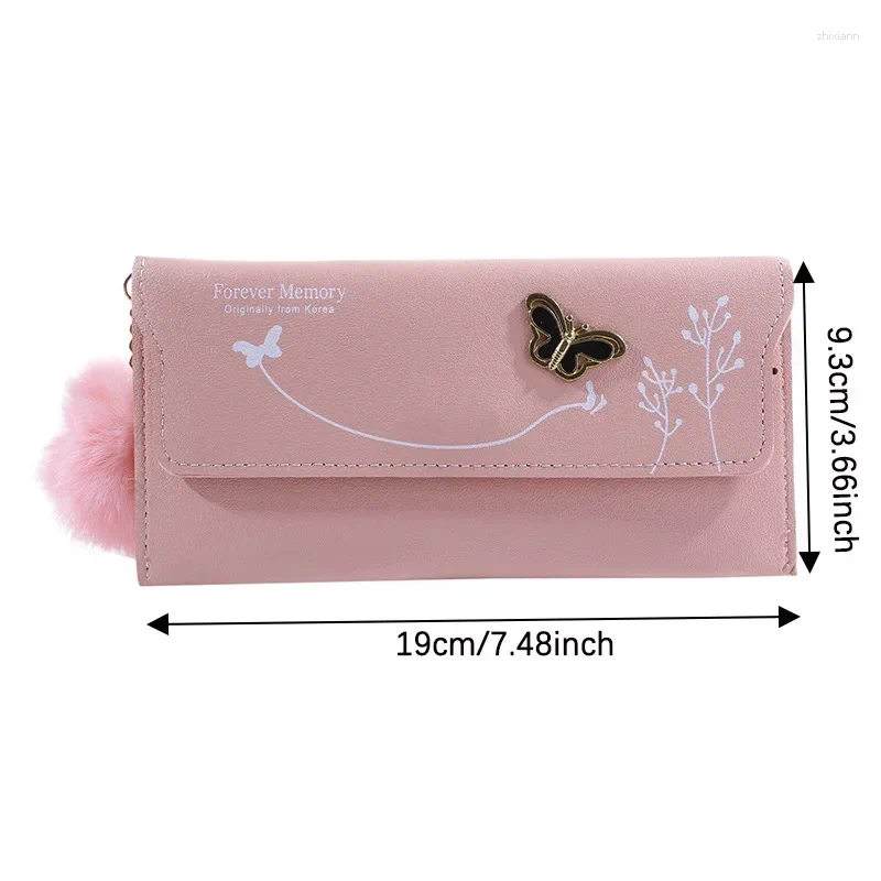2025 NEW Wallets Fashionable Women Long Pure Color Wool Ball Bow Clutch Bag Women's Card Coin Purse Purses Wallet zhanyishengli