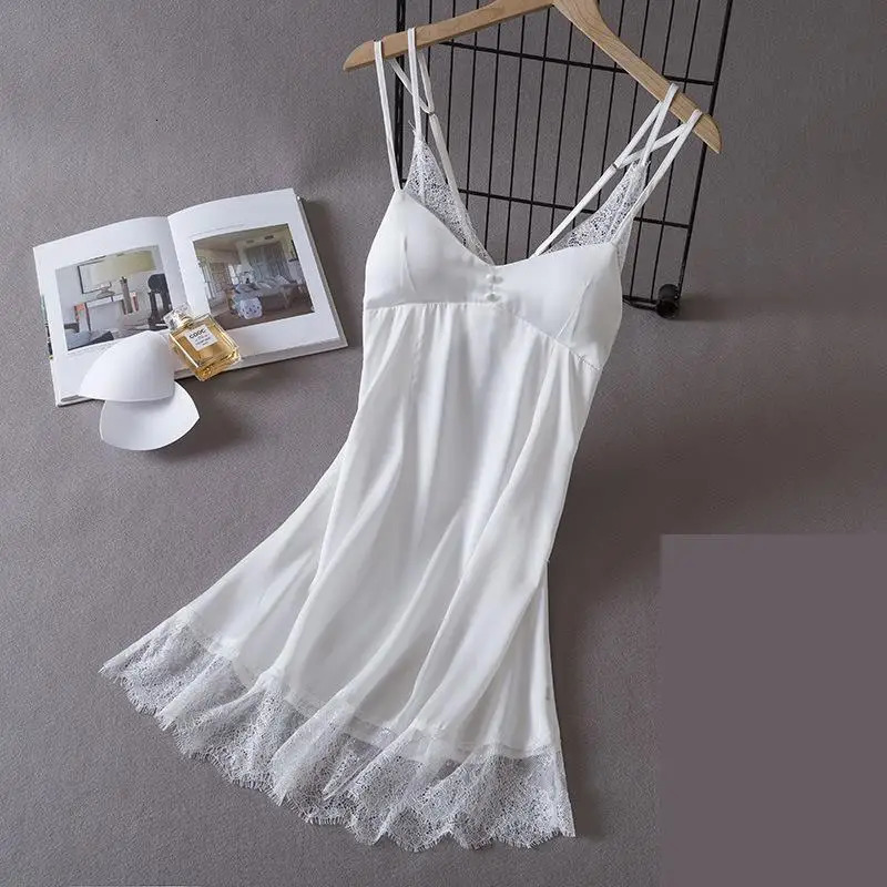White Sleepwear Dressing Gown Sexy Backless Lace Nightgown Women Rayon Nightdress Lingerie Summer Nightwear Night Dress 241209