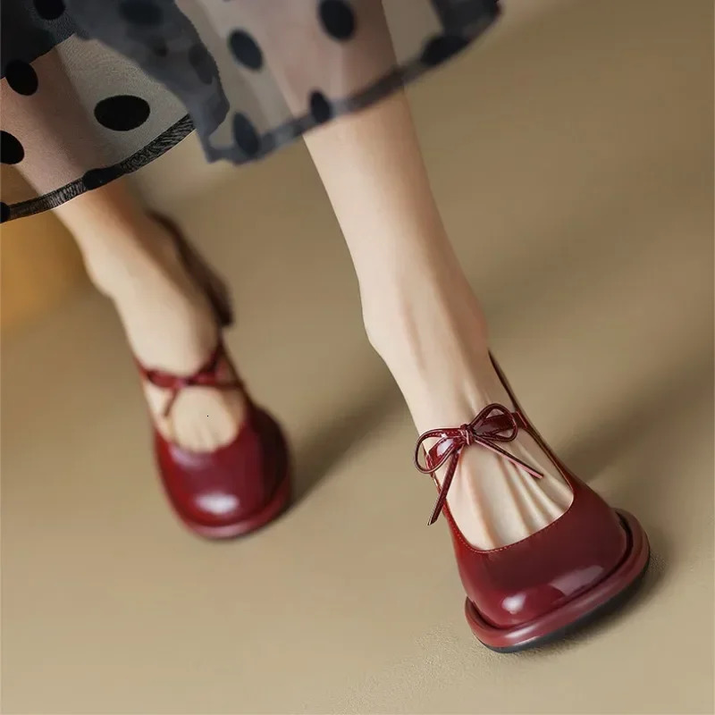 Red Heels Spring Round Toe Pumps Comfortable Chunky Heel Jane Shoes Simple Elegant Lady Formal 241209