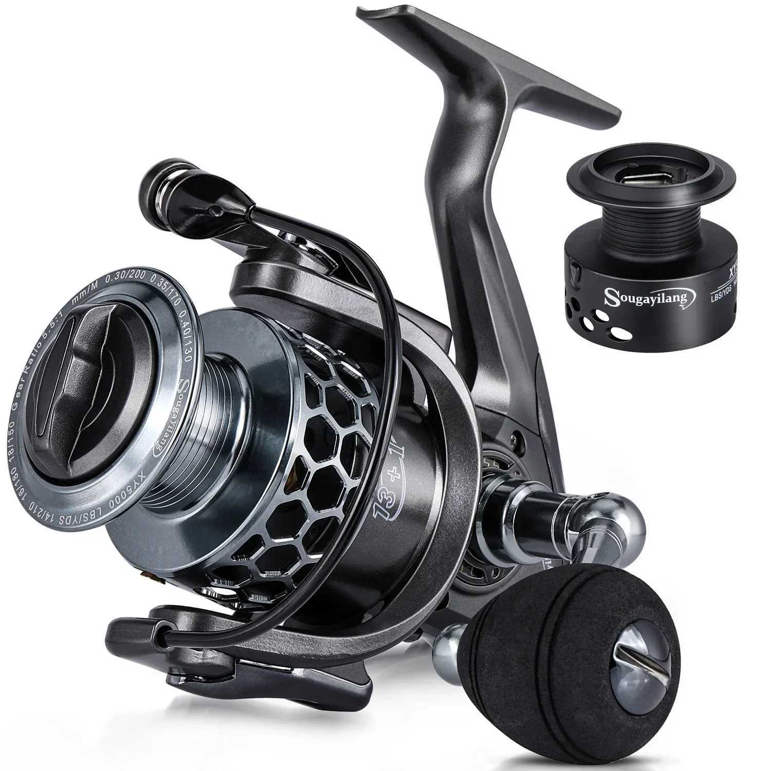 Sougayilang 13+1BB Spinning Fishing Reel High Speed Gear Ratio Aluminum Spool Light Weight Ultra Smooth Reel with Free SpoolXJ241209