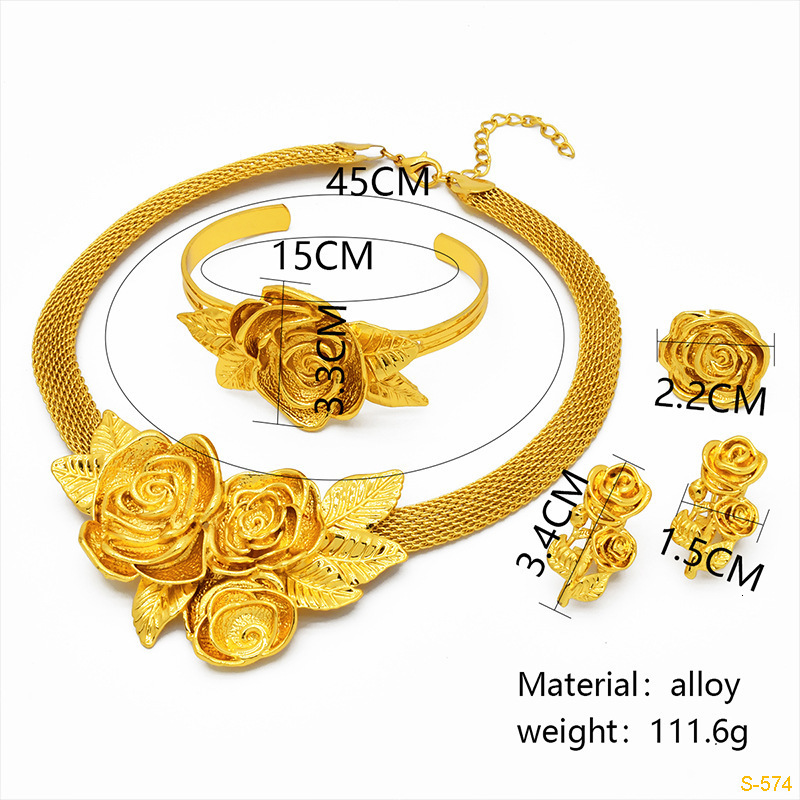 New 24k Dubai Bridal Wedding Jewelry Set Nigerian Womens Necklace Earrings Bracelet Ring Accessories 240910