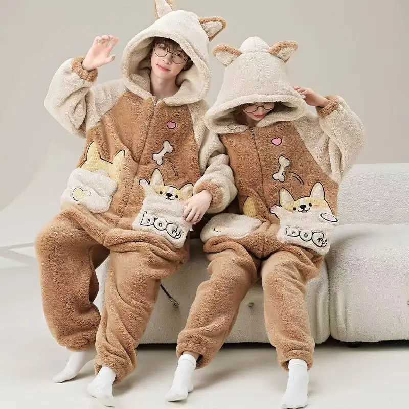 Flannel Unisex Winter Onesies For Adults Panda Pajama Women Anime Onesie Pajamas Overalls Lover Animal Hooded Sleepwear JumpsuitC241209C250109
