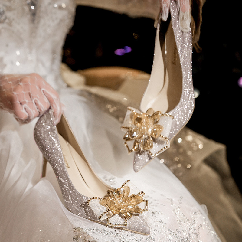 Crystal Princess Wedding 2024 Bridal Shoes Female Rhie High Heels 797b
